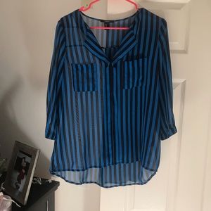 Forever twenty one black and blue striped shirt